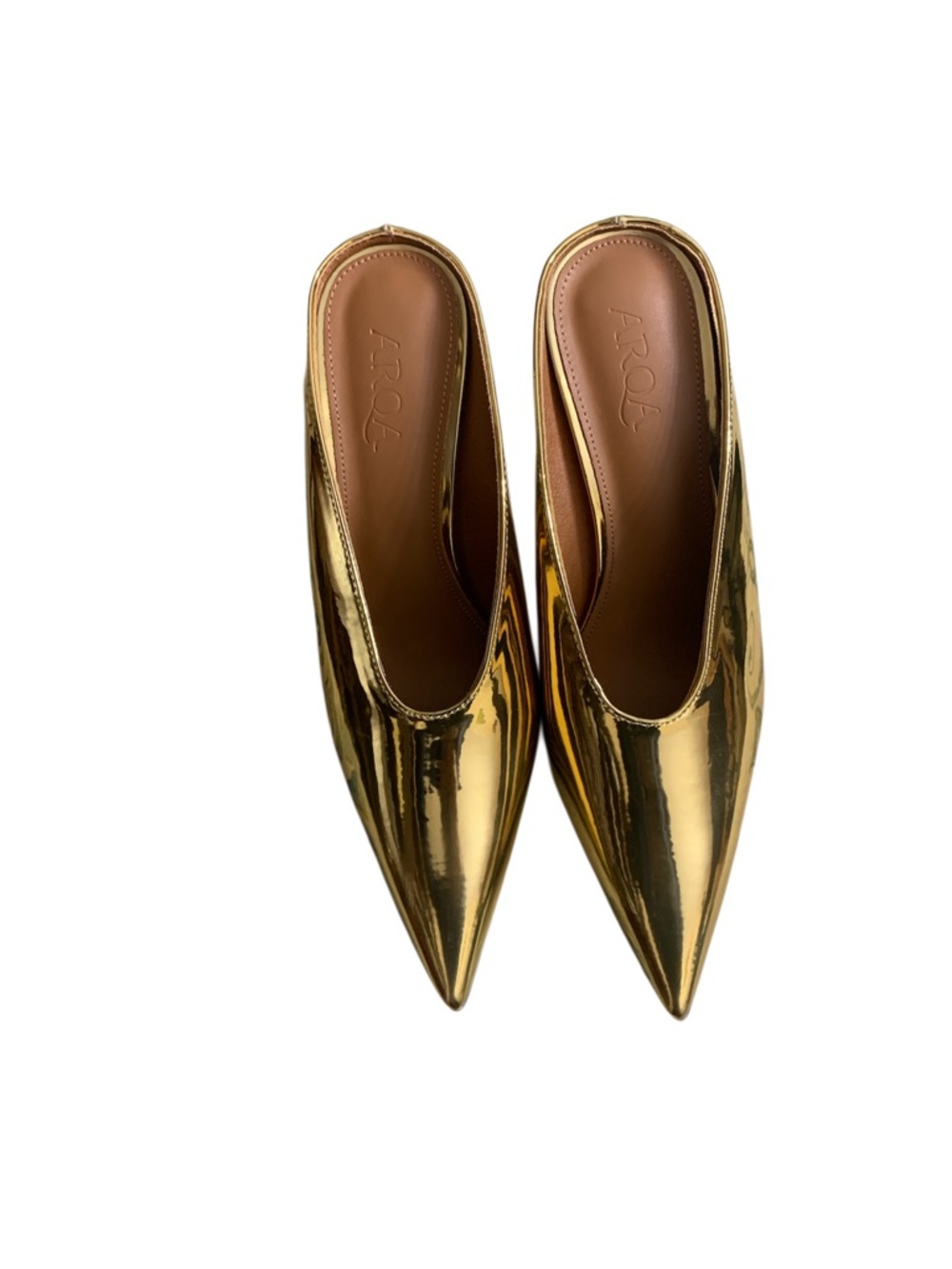 Arqa women’s Metallic Gold Pointed Toe Slip-On Heels